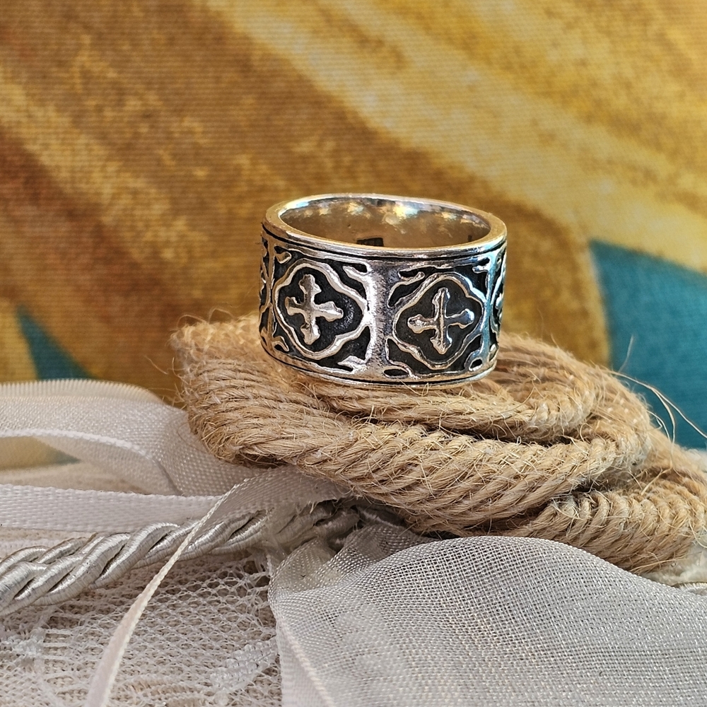 Gothic 925 Sterling Silver Medieval Crosses Ring Size 5.75-6 - Picture 6 of 14